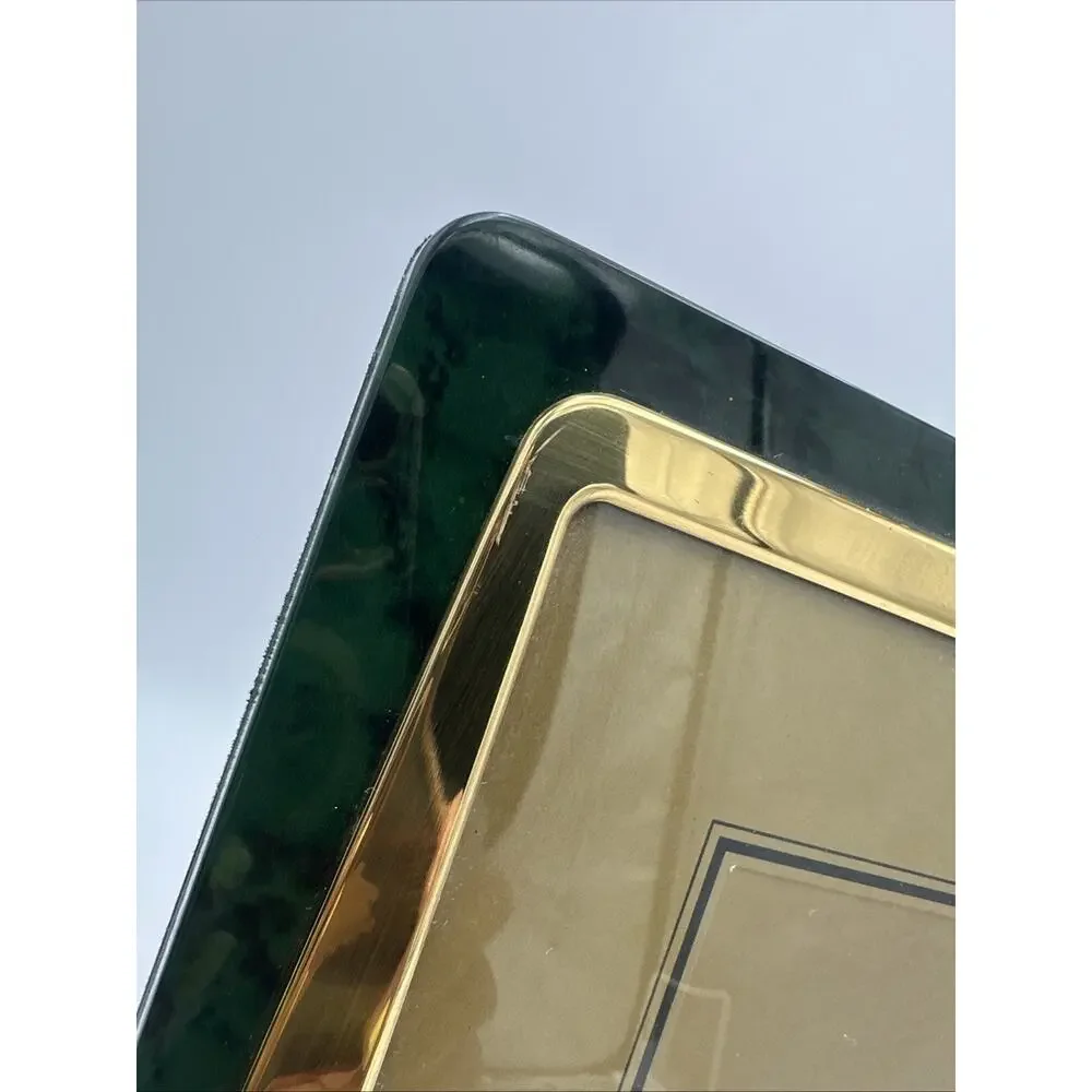 Vintage Solid Gold Brass Green Acrylic 8x10 Photo Frame Korea